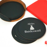 Dress Icon Bridesmaid Leather Coaster - Brown/Black Set of 6