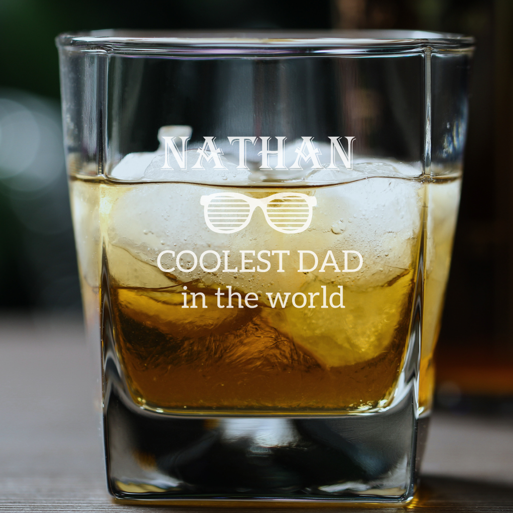 Dad's Cool Spirits: Personalized Square Whiskey Glass with Dad's Name