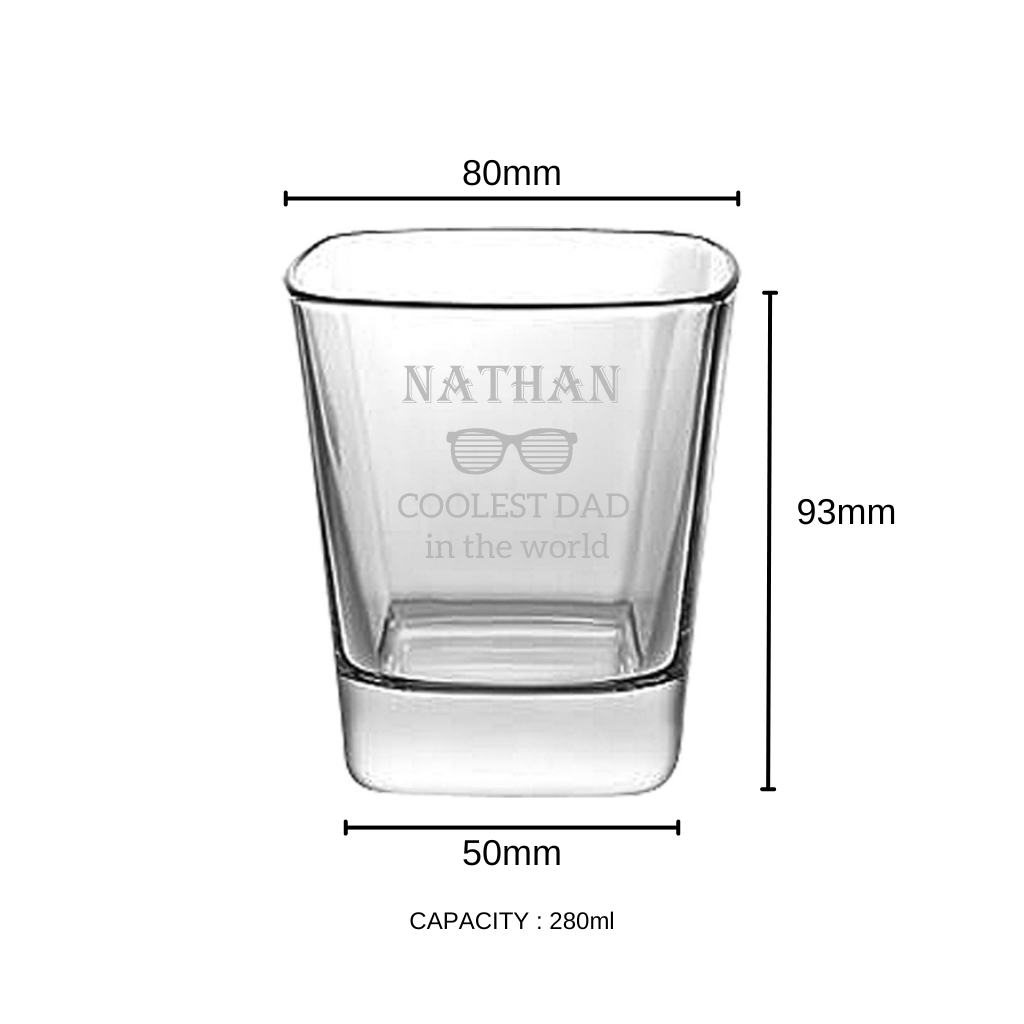 Dad's Cool Spirits: Personalized Square Whiskey Glass with Dad's Name