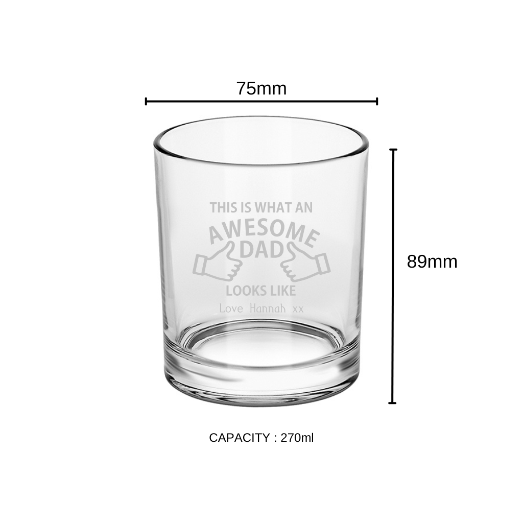 This Is What an Awesome Dad Looks Like: Personalized Round Whiskey Glass with Name.