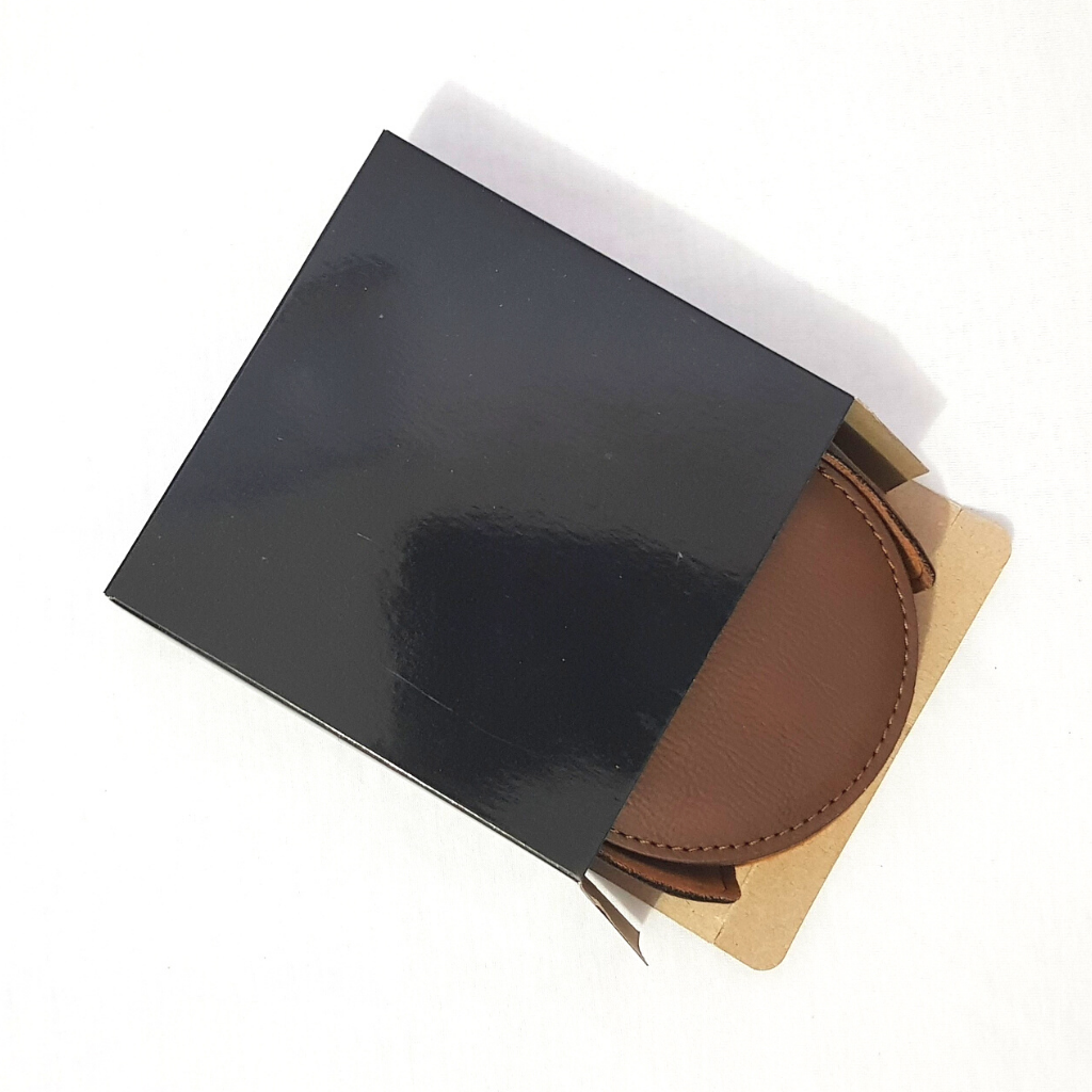 Family Name Leather Coaster - Brown/Black Set of 6