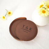 Bride and Groom Initials Leather Coaster - Brown/Black Set of 6