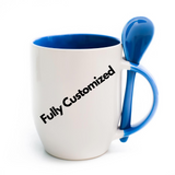 Fully Customized Mug with Spoon - White and Blue Colour
