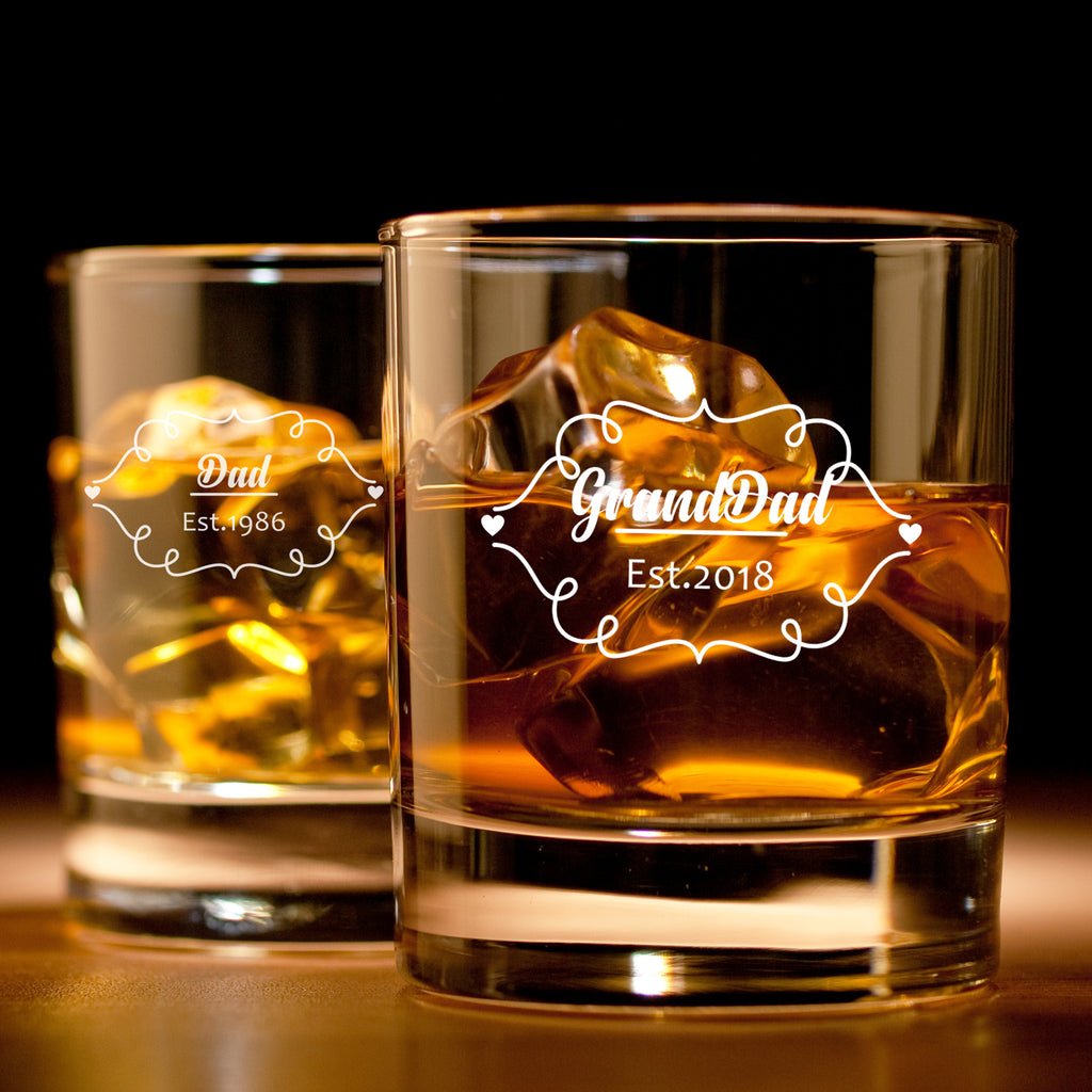 Dad Est. and Granddad est. - Father's day whiskey glass set of 2