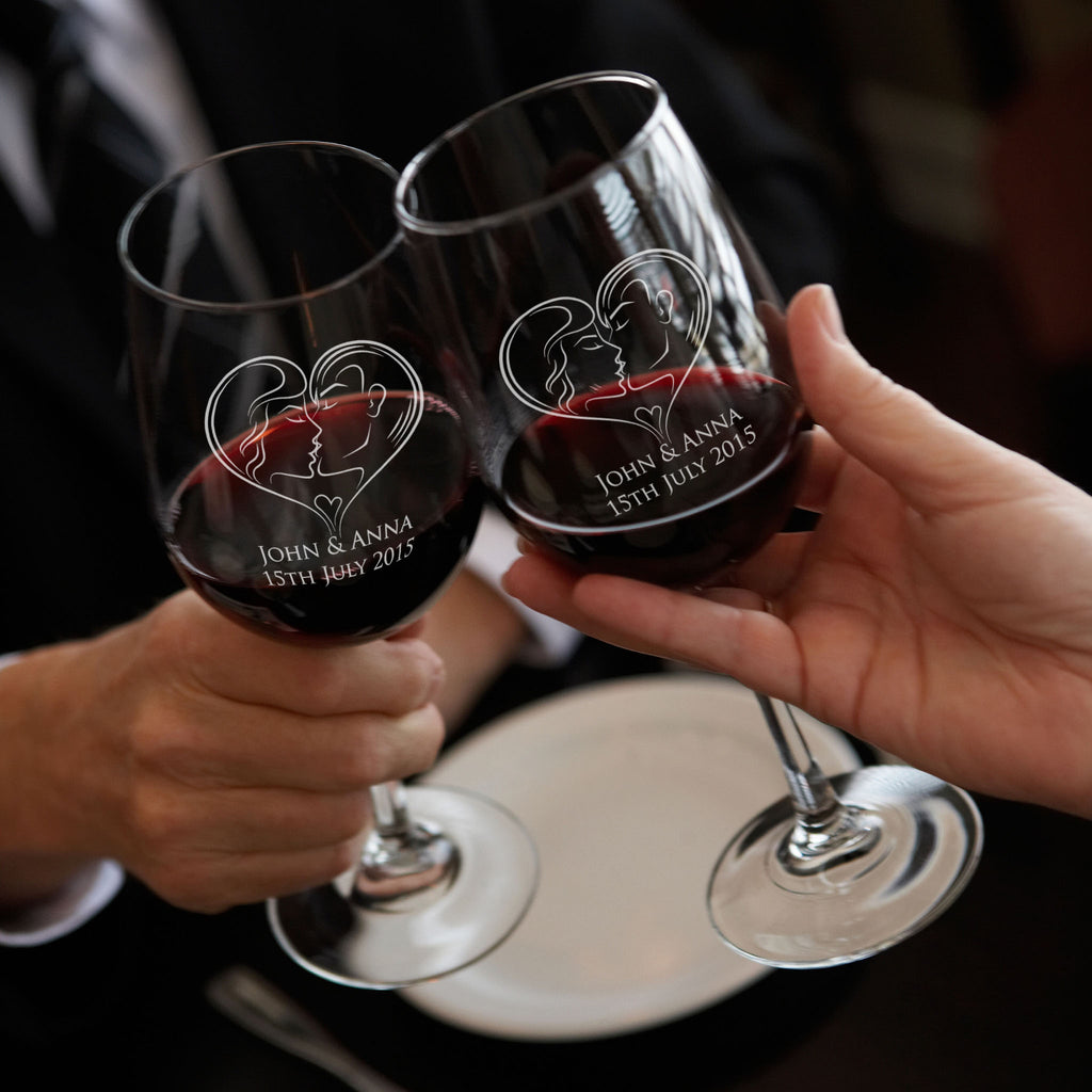 Red Wine Glasses Personalised Wedding toast glasses - Set of 2